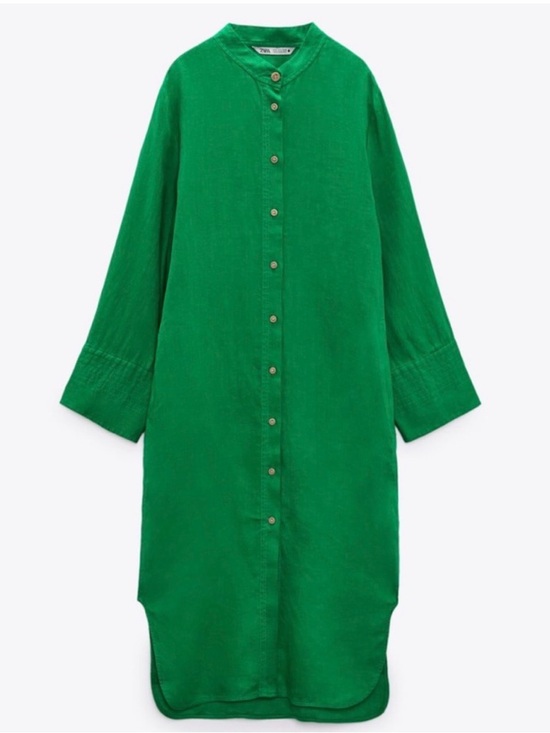 Zara Green Linen Tunic Dress - Picture 2 of 11